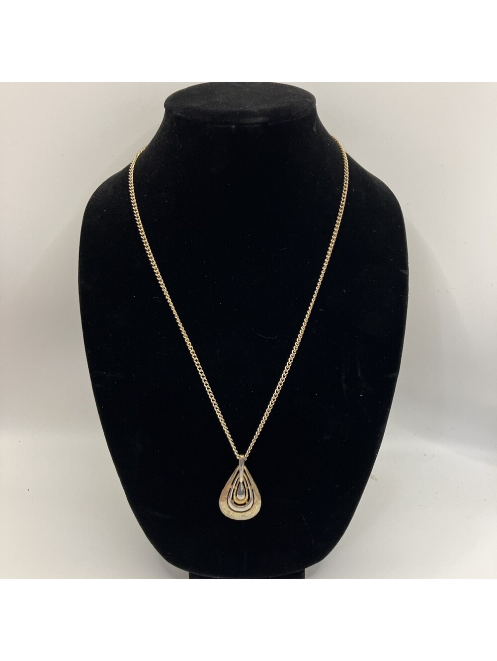 TRIFARI Style Two Toned Gold & Silver Teardrop Pendant Necklace